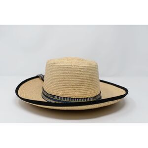 Gumarcaah Handwoven Palm Straw Hat With Black Trim & Blue Band Guatemala